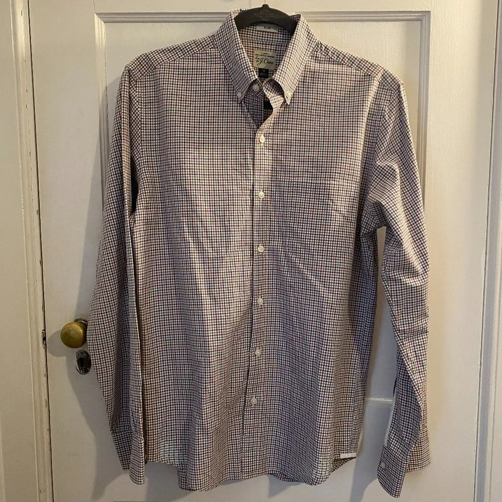 J. Crew Men's Long Sleeve, Button Down Shirt, Small Checked Slim Cut,  Size M. …